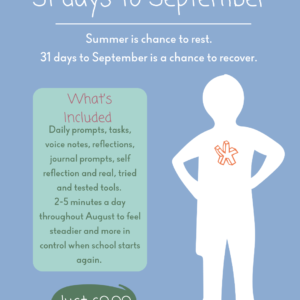 31 days to september poster including a figure of a confident child with their hands on their hips, with the SPark Guide Grow submark on their chest.